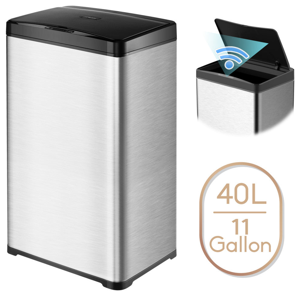 Stainless Steel Automatic Trash Can for Kitchen, Touchless Motion Sensor Bin, 11