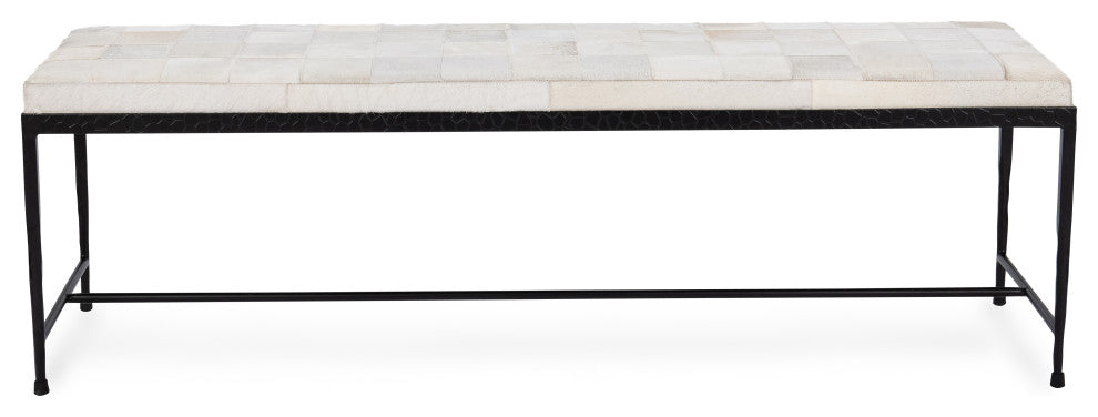 Achen Leather Hide Ottoman Bench by Kosas Home , Ivory, 60"