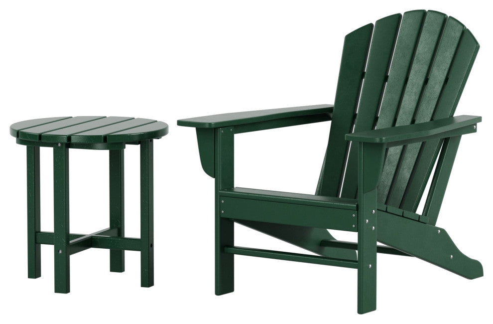 WestinTrends 2PC Outdoor Adirondack Poly Lumber Patio Chair, Side Table Set, Dark Green