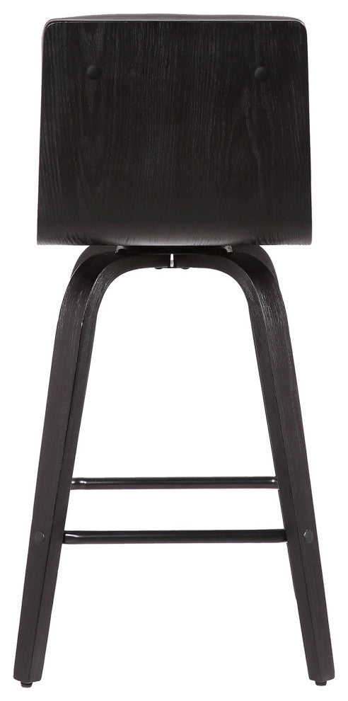 30" Gray Faux Leather Black Wooden Swivel Bar Stool