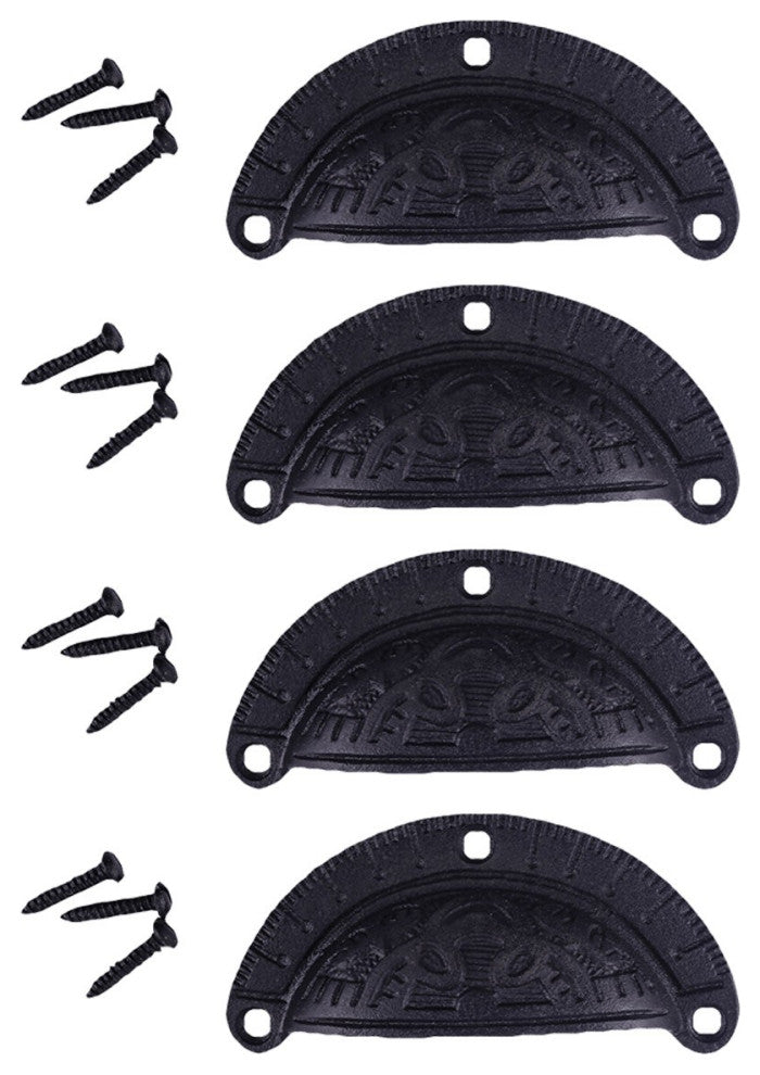 Renovators Supply 4 Pack Drawer Cup Bin Pull Cast Iron Black Cabinet Pull