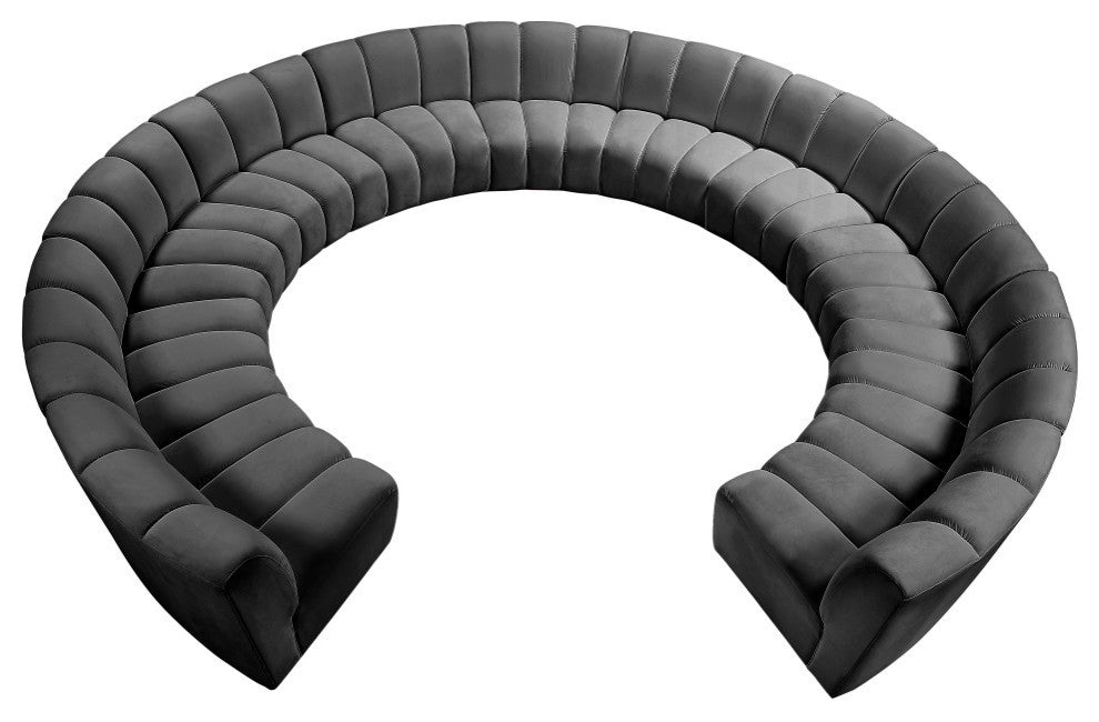 Infinity Channel Tufted Velvet Modular Chair, Gray, 11 Piece