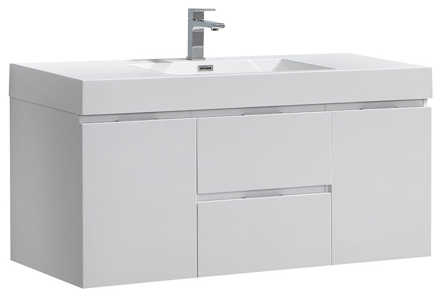 Valencia Wall Hung Bathroom Vanity, Glossy White, 48"