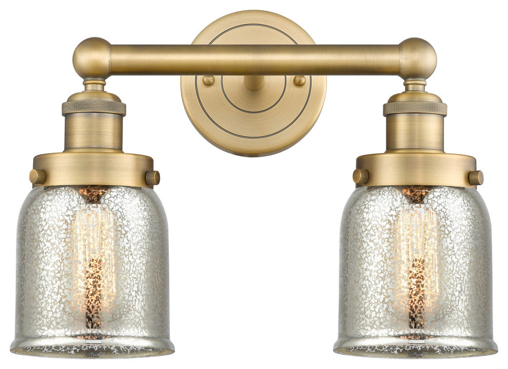 Edison Small Bell 2-Light 16" Vanity Light, Brushed Brass Finish, Mercury Shade