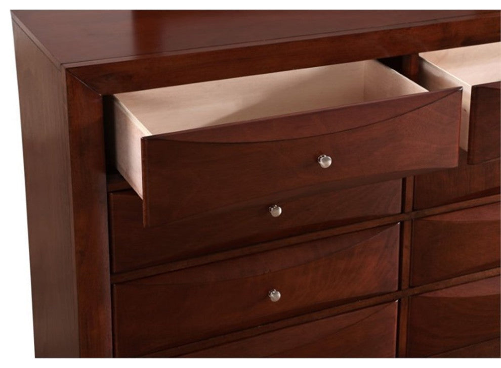 Maklaine Contemporary Engineered Wood 8 Drawer Dresser in Cherry