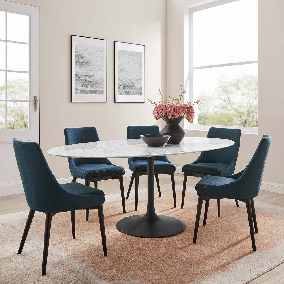 Black White Lippa 78" Oval Artificial Marble Dining Table