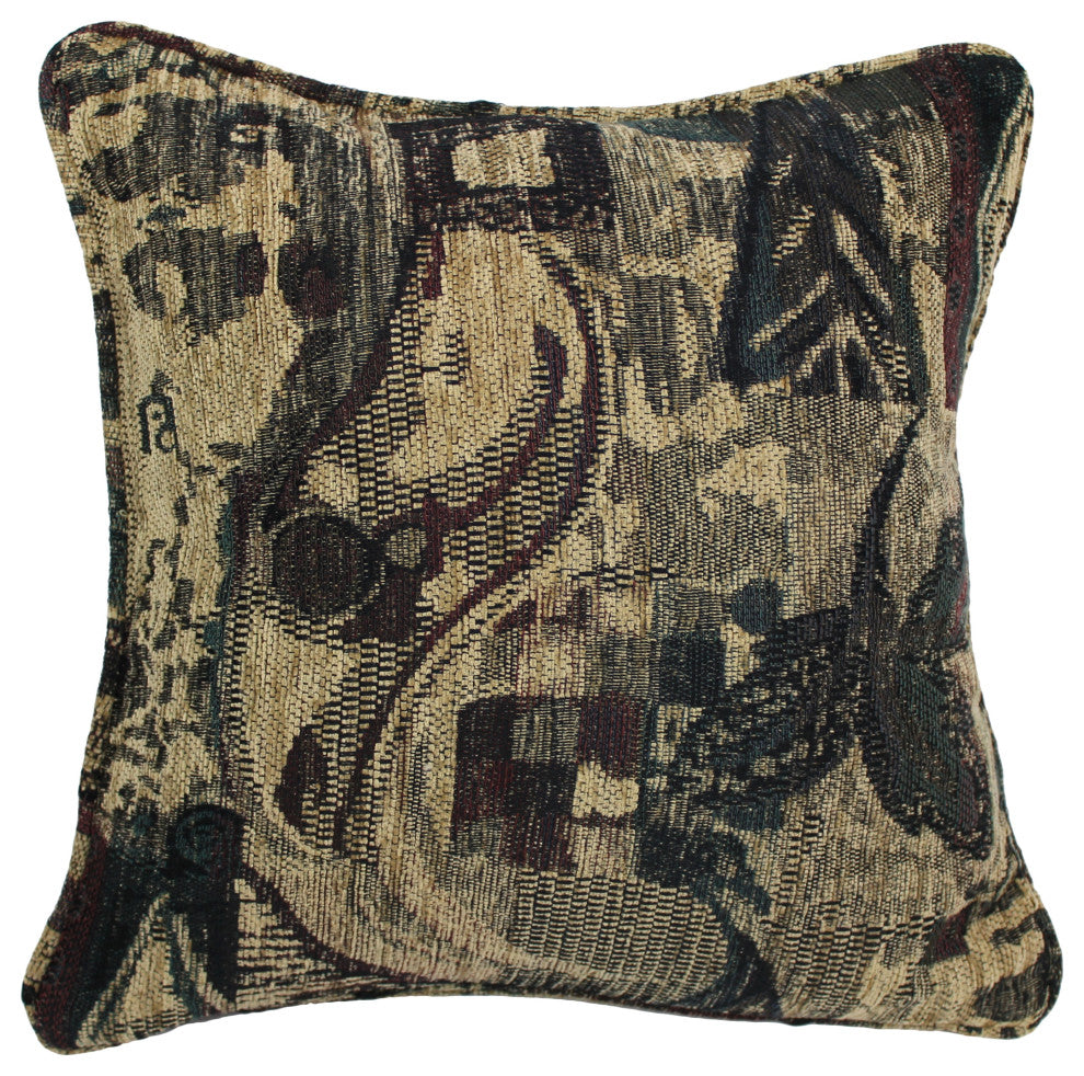 18" Double-Corded Patterned Jacquard Chenille Square Throw Pillow, Antiquity