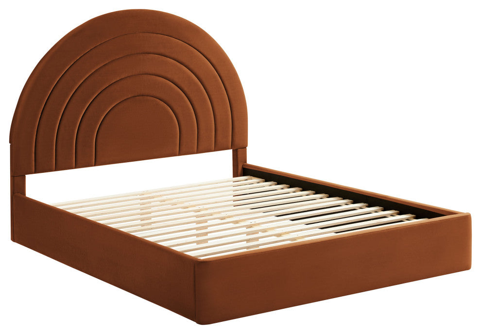 Solana Arched Performance Velvet King Platform Bed, Rust