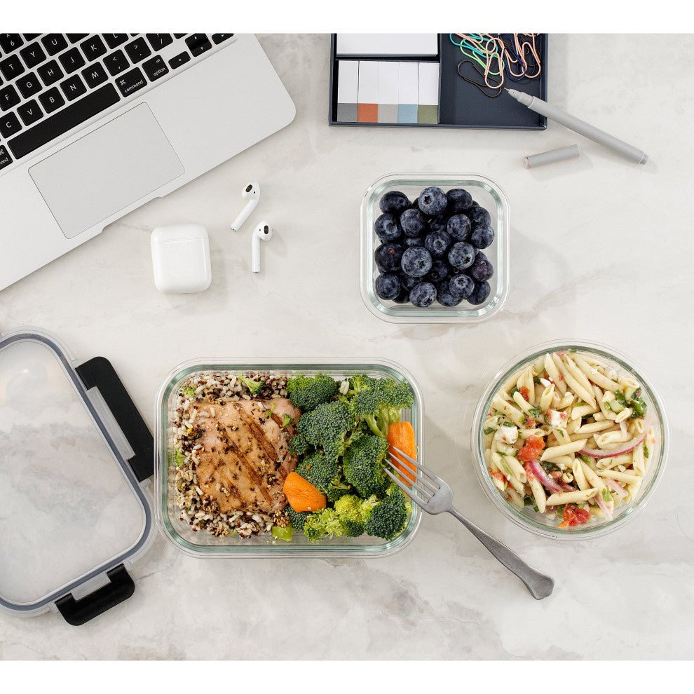 24 Piece Glass Storage Containers With Leakproof Lids Set Black