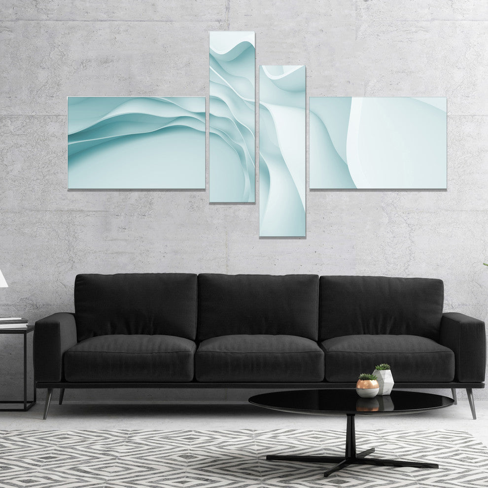 Fractal Large Blue 3D Waves, Abstract Canvas Art Print, 60"x32", 4 panels