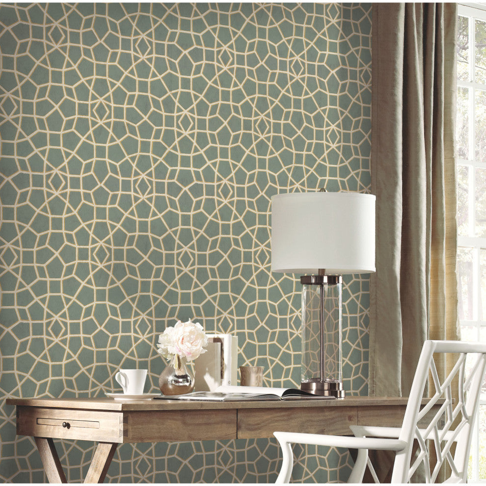 Dark Green and Gold Sculptural Web Wallpaper