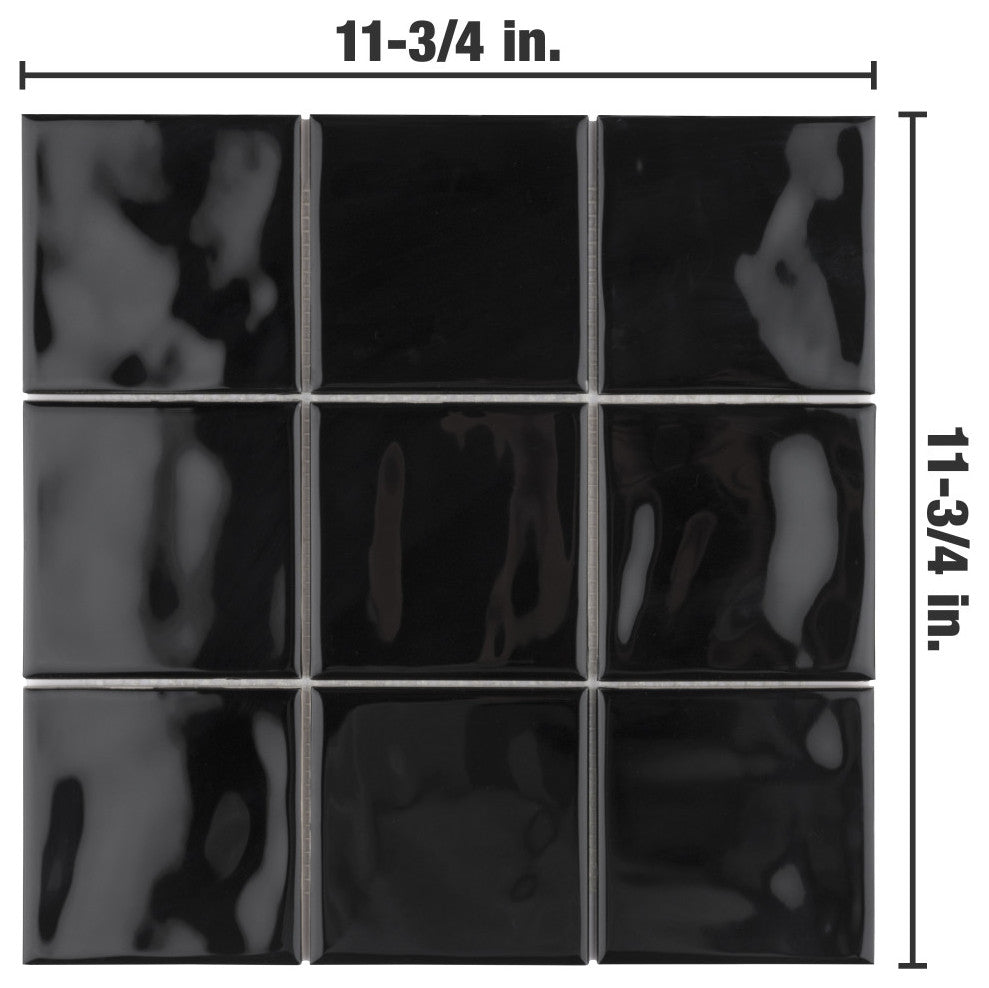 Twist Square Ceramic Mosaic Tile, Black Olive