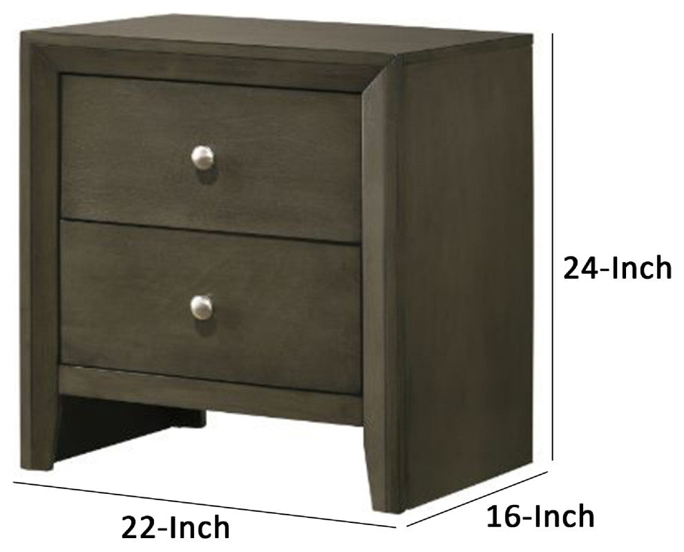 Benzara BM269075 Nightstand With 2 Drawers and Panel Base Support, Gray