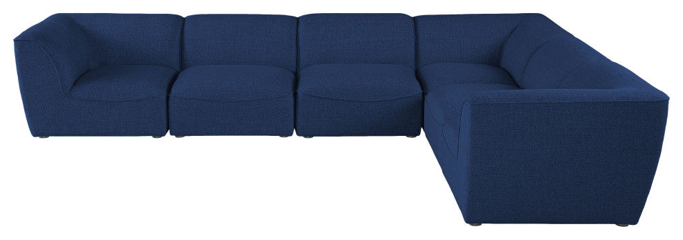 Miramar Linen Textured Fabric  6-Piece Modular L-Shaped Sectional, Navy