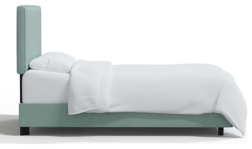 Square Upholstered Bed, Velvet Caribbean, King