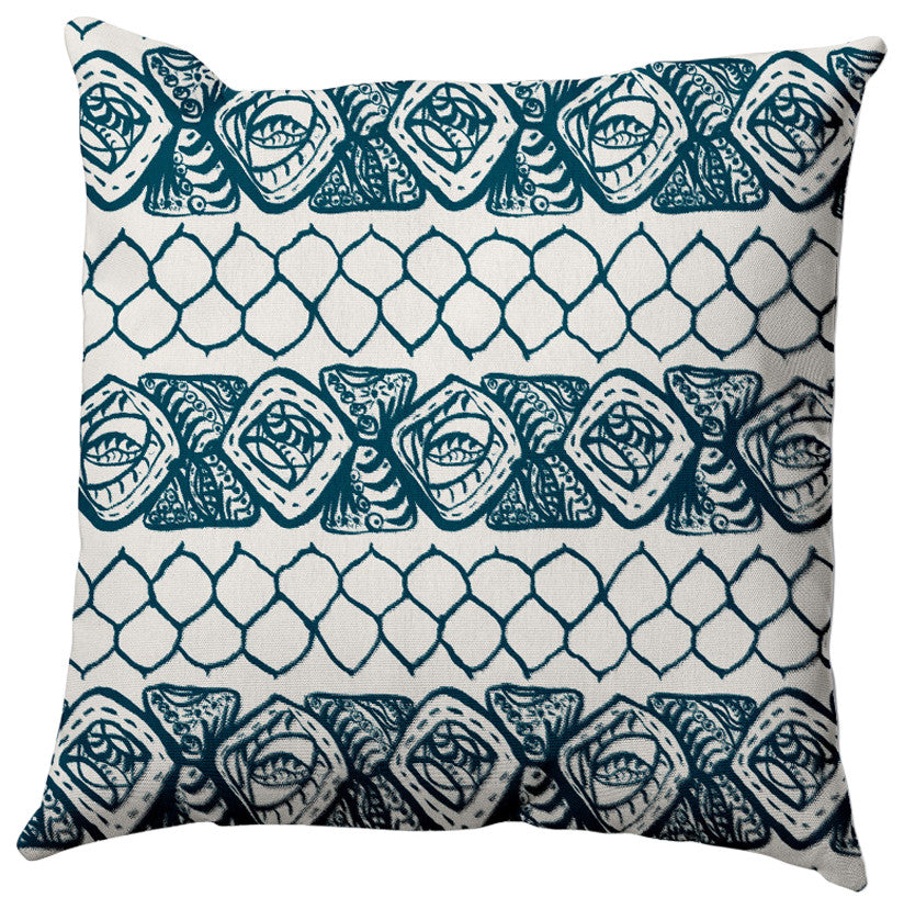 Honeycomb Stripes Outdoor Pillow, Blue, 18"x18"