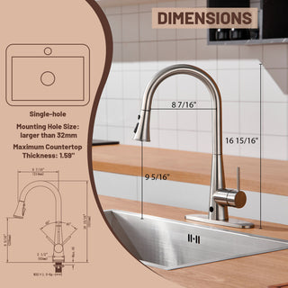 Single Handle Pull Down Sprayer Kitchen Faucet with Touchless Sensor, Brushed Nickel