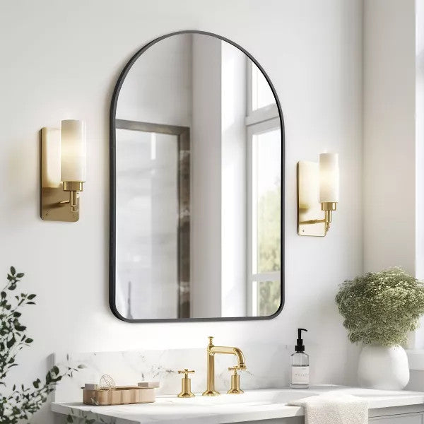 Rita Arch Metal Framed Wall Bathroom Vanity Mirror, Black, 19.6" X 31.5"
