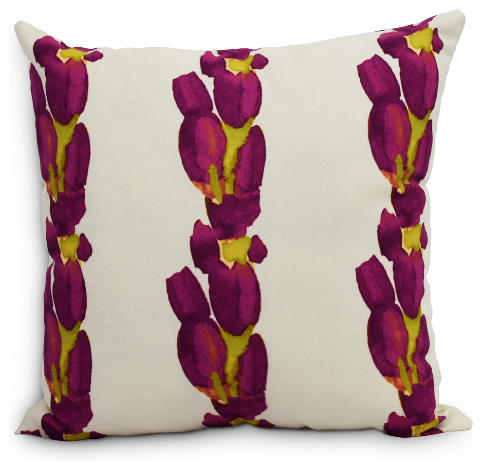 Sunset Tulip Stripe Decorative Floral Throw Pillow, Purple, 18"