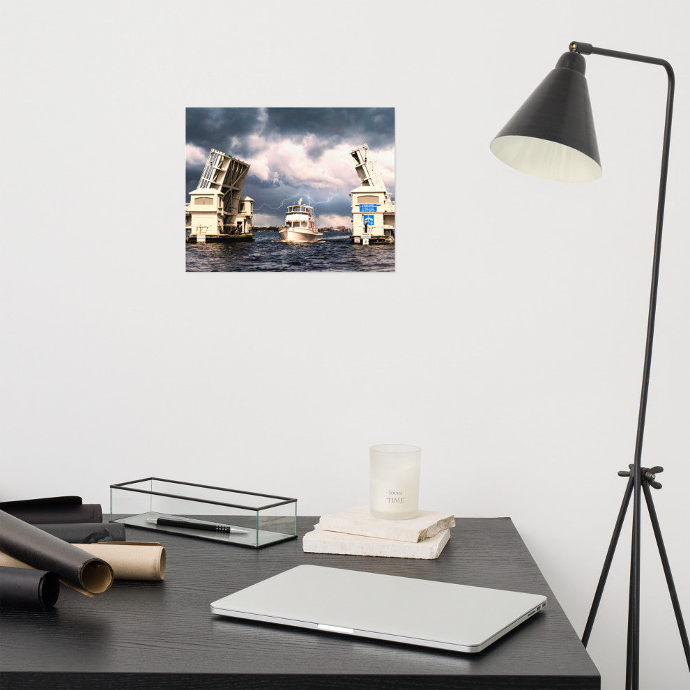Beach Art Wall: Stormy Drawbridge Boat Landscape Photo Unframed, 11" X 14"
