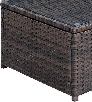 Rectangular Faux Rattan and Aluminum Coffee Table with Glass Top, Brown