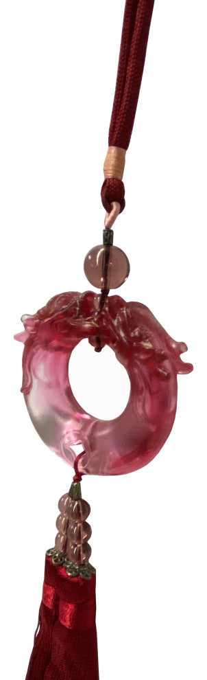 Liuli Crystal Glass Fengshui Fortune Pink Red Dragons Gift Decor Tassel Hws1363