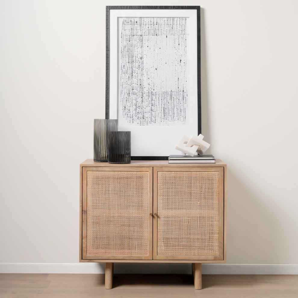 Grier Light Brown Solid Wood And Cane Accent Cabinet