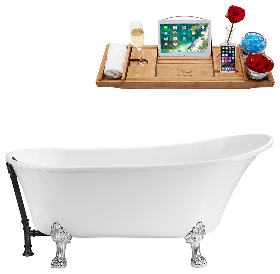 55" Streamline N343CH-BL Clawfoot Tub and Tray With External Drain