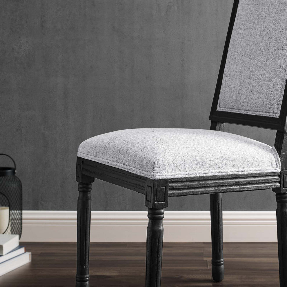 Court French Vintage Upholstered Fabric Dining Side Chair Black Light Gray