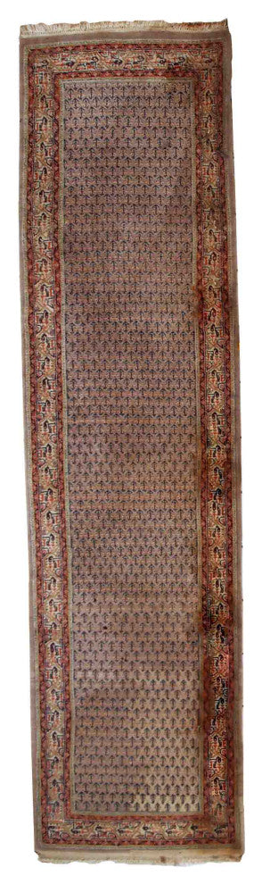 Handmade Vintage Indian Seraband Runner 2.4'x9.8', 74cmx301cm 1970s