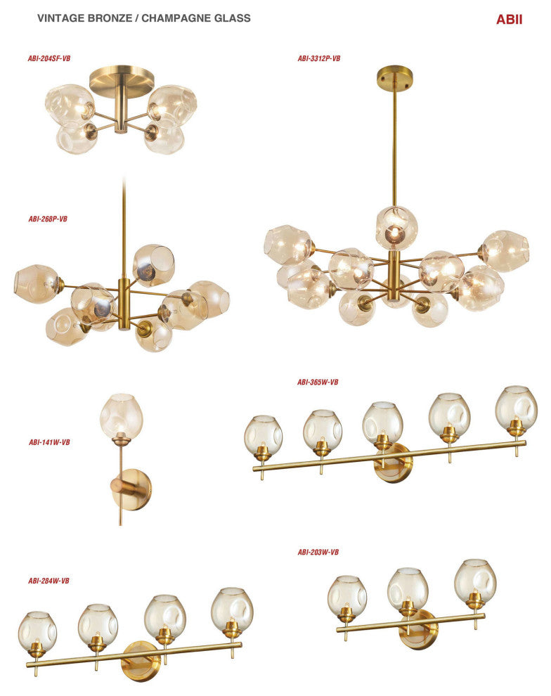 5 Light Halogen Vanity Vintage Bronze with Champagne Glass