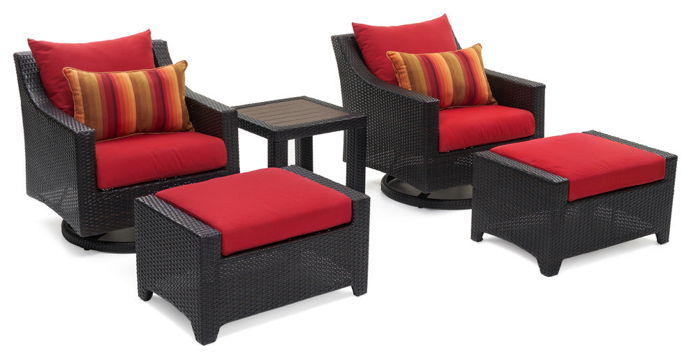 Deco Deluxe 5 Piece Sunbrella Outdoor Motion Club and Ottoman Set, Sunset Red