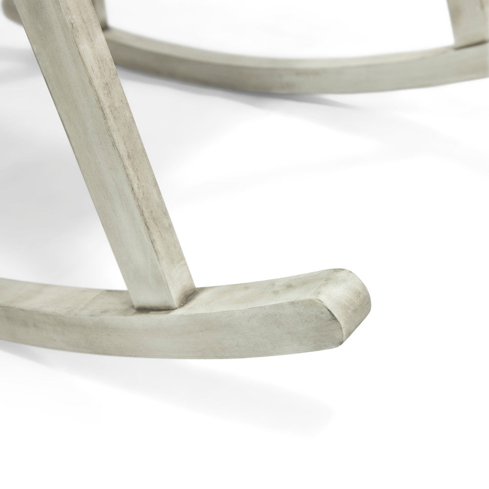 Beulah Outdoor Acacia Wood Rocking Chair, Light Gray Finish, Dark Gray