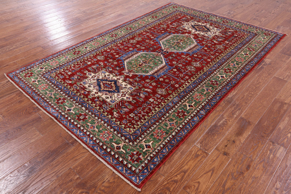 5' 11" X 9' 0" Super Kazak Hand Knotted Wool Rug Q10525