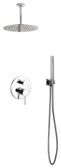 Aqua Rondo Shower Set With Ceiling Mount 12" Rain Shower and Handheld, Chrome