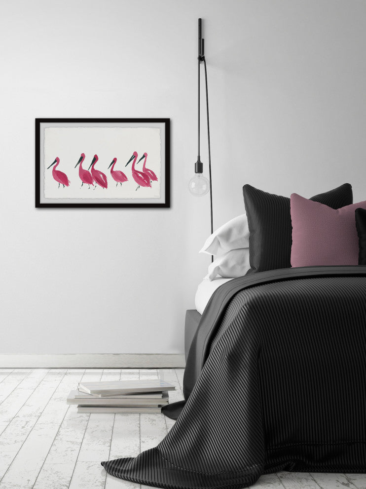 "Bright Pink Flamingos" Framed Painting Print, 24"x16"