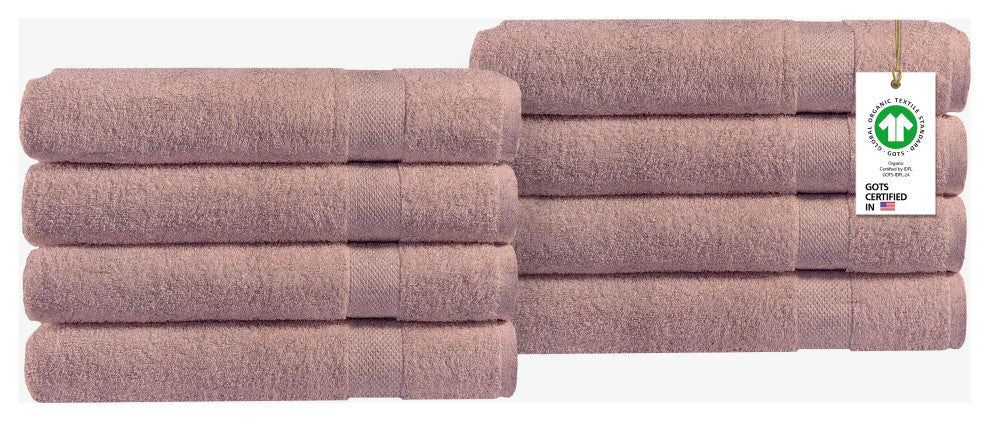 Organic 100% Cotton 650 GSM Feather Touch Quick Dry Bath Towel, Rose Dust, Pack of 8
