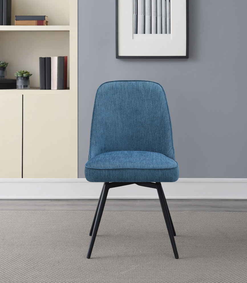 Martel Swivel Chair, Navy Herringbone With Black Legs