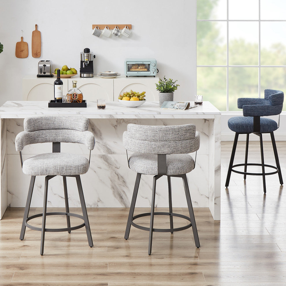 Contemporary Fabric Padded High Back, 2-Piece and Bar Stools and Counter Stools, Gray, 24"