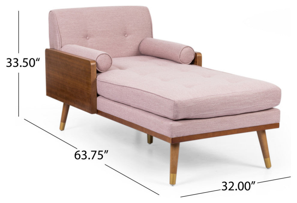 Miles Fabric Chaise Lounge, Light Blush and Dark Walnut