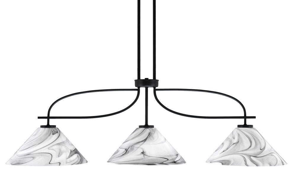 Cavella 3 Light Island Light, Matte Black Finish, 12" Onyx Swirl Glass