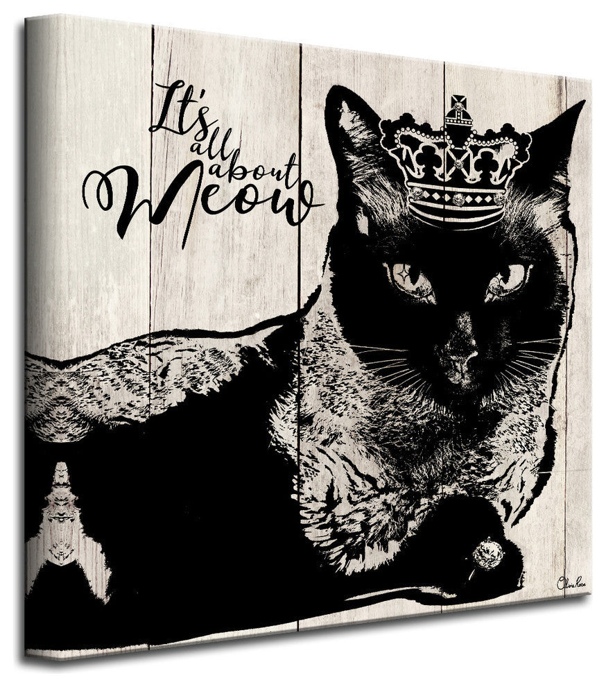 Ready2HangArt 'Meow' Wrapped Canvas Cat Wall Art, 30"x30"