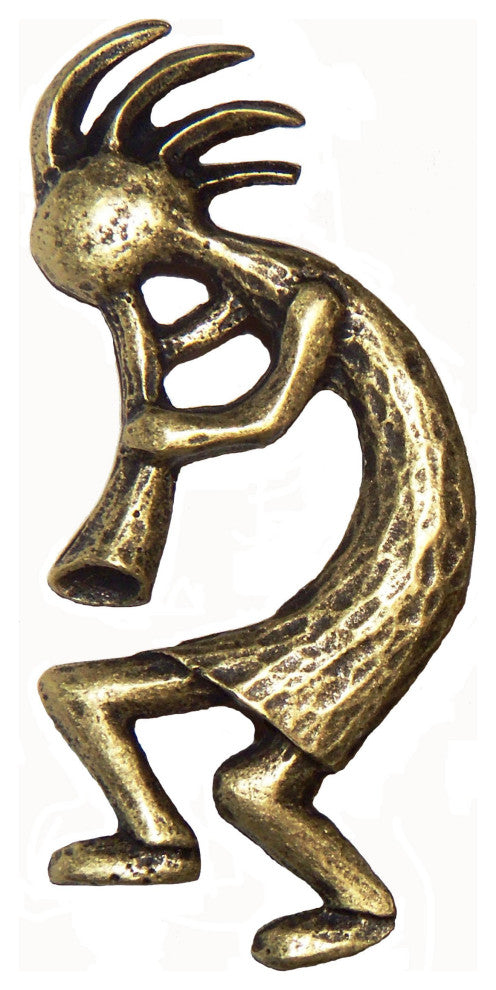 Kokopelli Left Facing Cabinet Pull, Antique Brass