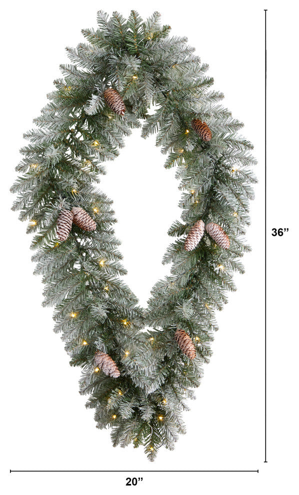 3' Holiday Xmas Geometric Diamond Frosted Wreath W/Pinecones & White LED Lights