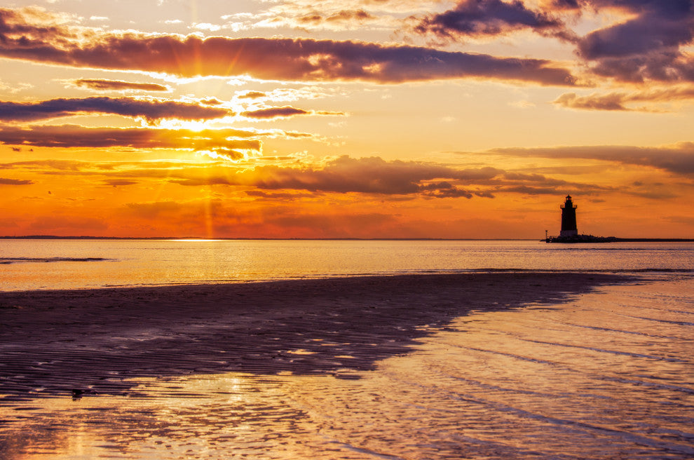 Cape Henlopen at Sunset Coastal Landscape Framed Photo Paper Wall Art Prints, Red Oak, 12" X 16"