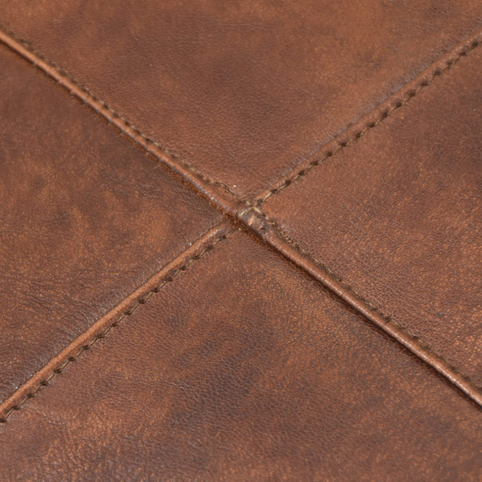 Handmade Leather Square Pouf (Recycled Foam with Fibre Fill) Antique Brown Color, 14x14x14
