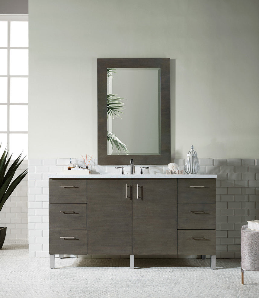 Metropolitan 60" Single Vanity, Silver Oak, Eternal Jasmine Pearl