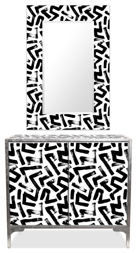 "Intertwined" Cabinet and Mirror Set on Reverse Printed Beveled Art Glass