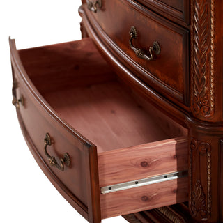 Open curved drawer close-up on white background