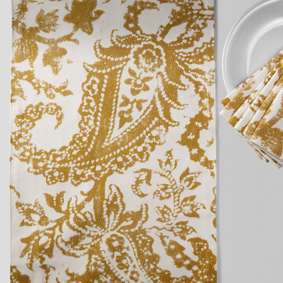 Edina Printed Cotton Table Runner and Placemats, Edina Yellow